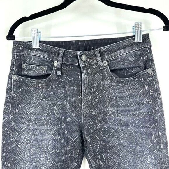 R13 Alison Skinny Python‎ Print Distressed Skinny Leg Jeans Charcoal Size 25 - Picture 5 of 12